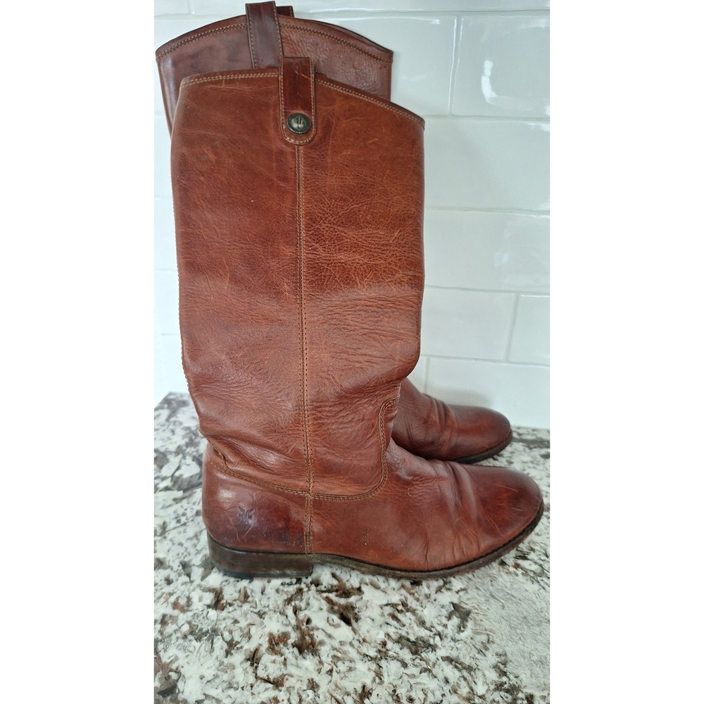 Frye Melissa Button Cognac Leather Tall Riding Boots Brown Womens 8.5